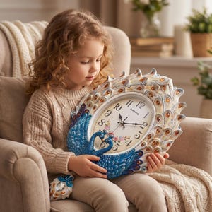 Luxury Peacock Wall Clock | Blue Crystal Pendulum Clock | European Style Living Room Decor | 37x60cm