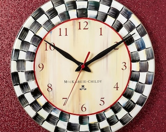 Courtly Check Wall Clock | 12 Inch Hand-Glazed Steel, Silent Quartz Movement