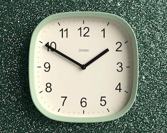Mint Green Rounded Square Clock | 10 Inch Retro Modern Wall Clock