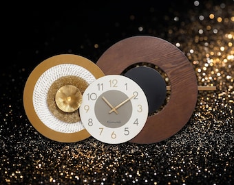 Large Mid Century Modern Walnut Wood Metal Wall Clock | Silent Living Room Decor