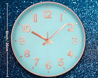Mint Green Rose Gold Wall Clock | Silent Modern Decor (8, 10, 12 Inch)