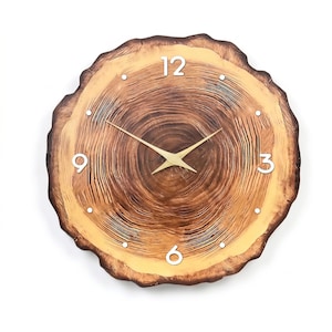Tree Ring Wood Slice Clock | Silent Rustic Nature Decor, Bamboo Composite