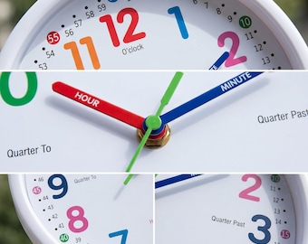 Kids Learning Wall Clock | Silent 8 Inch Teaching Clock | Colorful Children Bedroom Classroom