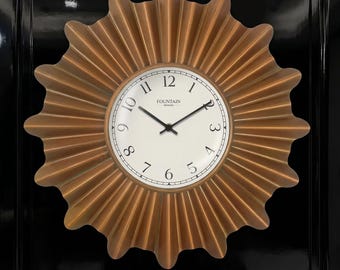 Antique Copper Starburst Clock | 18 Inch Silent Metal Clock | Mid Century Living Room Decor