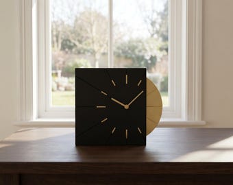 Square Green Gold Wall Clock | Mid Century Modern | Silent Battery Clock | Unique Home Decor