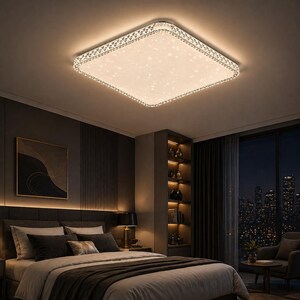 Lámpara de techo LED cuadrada moderna con efecto cristal, control remoto y 5 tamaños.
