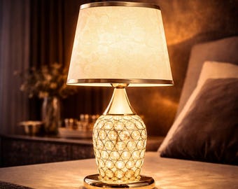 Elegant Crystal Table Lamp: Gold Bedside Nightstand Light, 5 Bedroom Decor Designs
