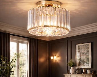 Crystal Flush Mount Ceiling Light Gold Crystal Ceiling Light Modern Small Chandelier Luxury Hallway Bedroom Ceiling Lamp