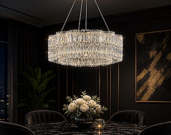 Modern LED Crystal Chandelier Luxury Ring Ceiling Light Dining Room Chandelier Dimmable 4 Sizes