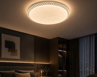 Plafoniera LED moderna a incasso con effetto cristallo, lampada da camera da letto con telecomando, 6 misure disponibili.