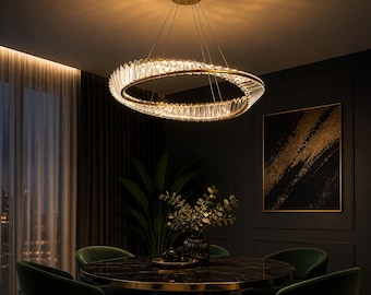 Modern Crystal Ring Chandelier: Gold Minimalist Pendant Light Fixture