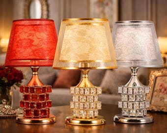 Abajur de mesa de cristal dourado, luminária de cabeceira de luxo, luminária moderna para quarto, sala de estar, luz decorativa, 3 cores.