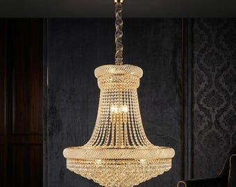 Grand Crystal Chandelier: Gold Ceiling Light, Classic Statement Fixture (6 Sizes)