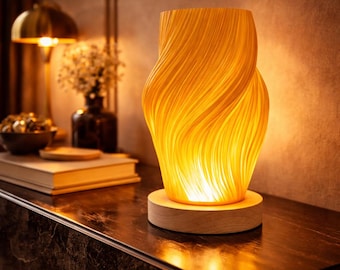 Sculptural Wave LED Table Lamp: Modern Bedside Light, Warm Ambient Glow