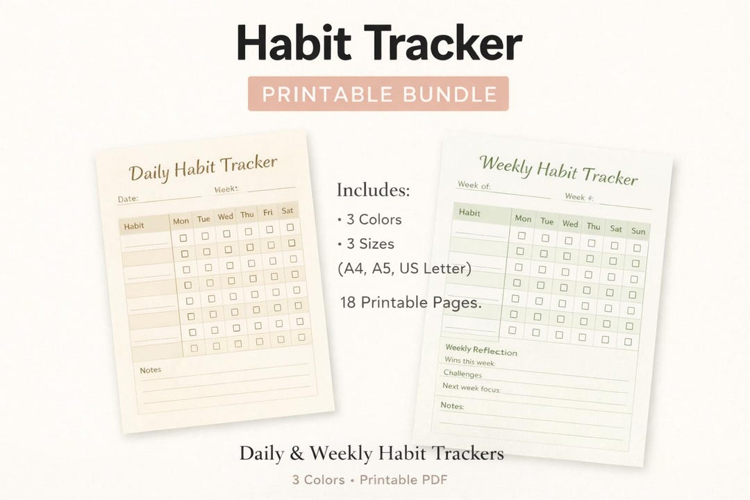 Habit Tracker Bundle 18 Pages Printable Daily & Weekly Planner PDF - Etsy