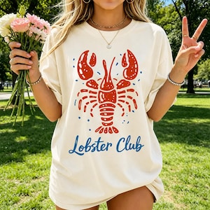 Lobster Club Graphic Tee, Cute Summer Beach T-Shirt, Coastal Graphic Shirt for Ocean Lovers, Nautical Seafood Shirt