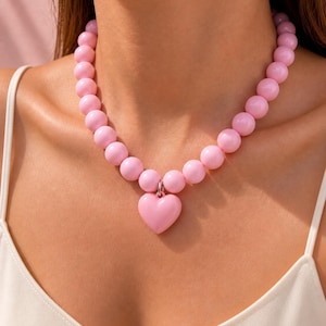 Heart Statement Necklace |Chunky Beaded Necklace | Sweet Hearts Collection| Trendy Layered Jewelry | Romantic Bold Necklace | Gift for her