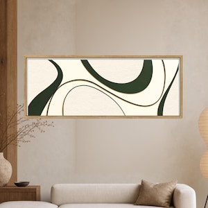 Minimalist Abstract Curve Print, Deep Green Ivory, Wide Format Decor (Digital Download)