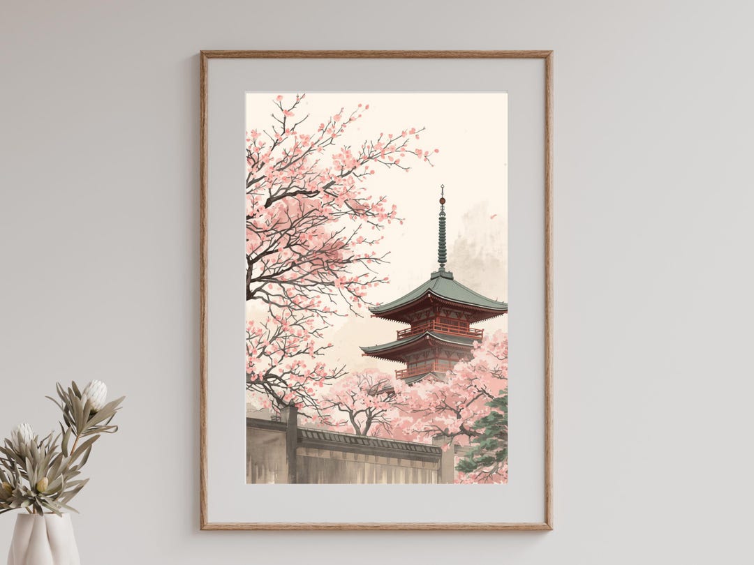 Cherry Blossom Temple Wall Art Printable, Japanese Sakura Landscape ...