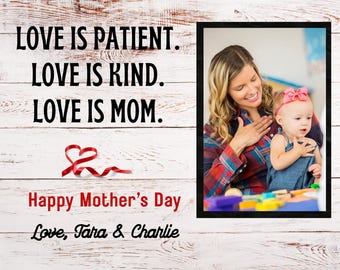 Personalized First Mother's Day Wood Photo Frame, Custom Mom Baby Name Keepsake