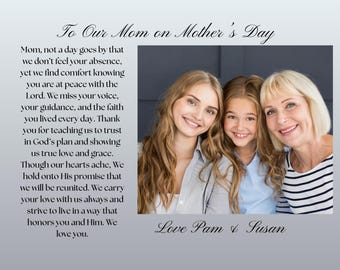 Mother's Day gift, Mom memorial, Personalized Picture Board, Gift for Mom from children, Late Mom Keepsake, Wooden Photo Frame, Late Mother