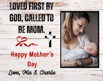 Personalized First Mother's Day Wood Frame, Mom Baby Names, Light Gray MDF 7x6 Inch