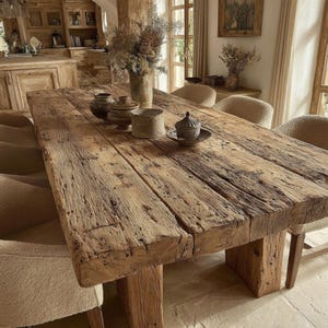 Solid Oak Farmhouse Dining Table, Rustic Reclaimed Wood Kitchen Furniture