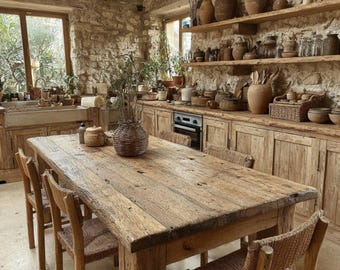 Solid Oak Live Edge Dining Table, Rustic Farmhouse Style, Custom Handmade Furniture