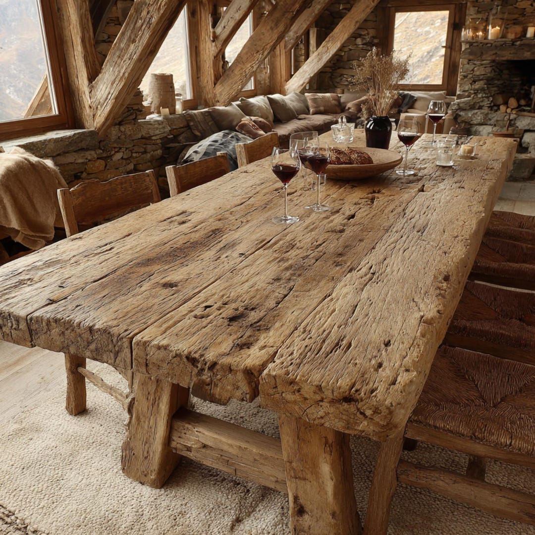 Solid Oak Live Edge Farmhouse Dining Table, Rustic Handmade Wood ...