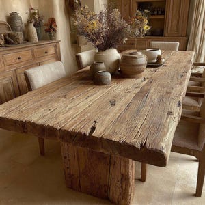 Solid Oak Farmhouse Dining Table, Rustic Reclaimed Wood Kitchen ...