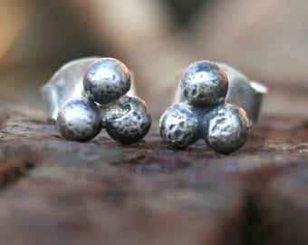 Sterling Silver Post Earrings - Three Rustic Domes