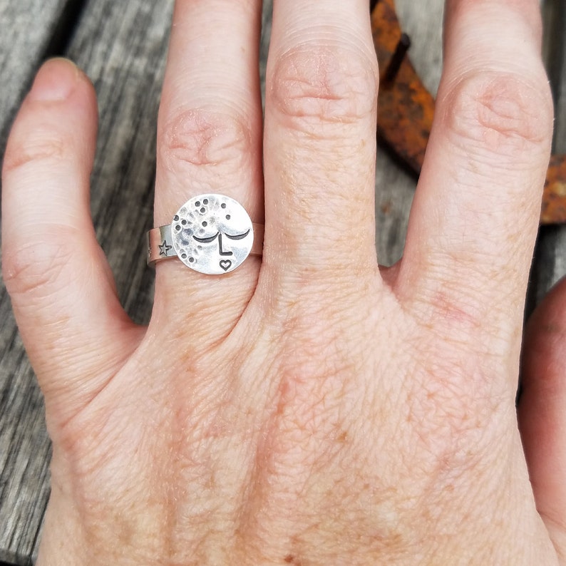 Sterling Silver Girl in the Moon Statement Ring image 2