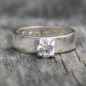 Personalized Hand Stamped Sterling Silver Promise Ring with Cubic Zirconia image 2