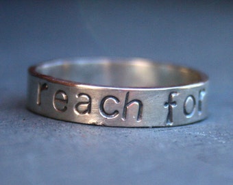 Personalized Hand Stamped Jewelry - Personalized Sterling Silver Message Ring - Reach for the Stars