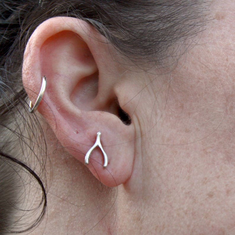 Sterling Silver Post Earrings Make a Wishbone Etsy