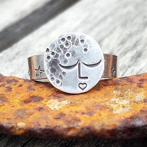 Sterling Silver Girl in the Moon Statement Ring