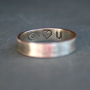 Personalized Hand Stamped Jewelry - Personalized Sterling Silver Message Ring - Eye Heart You