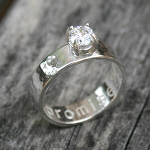 Personalized Hand Stamped Sterling Silver Promise Ring with Cubic Zirconia image 1