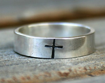 Personalized Hand Stamped Jewelry - Custom Sterling Silver Ring - Cross