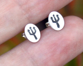 Sterling Silver Oval Post Earrings - Pitch Fork