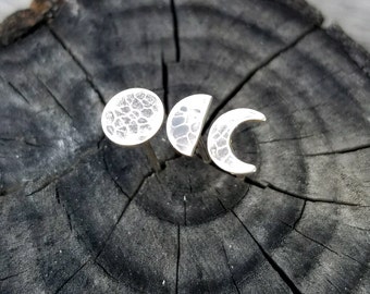 RESERVED for Alison - Four Moon Phase Silver Post Earrings