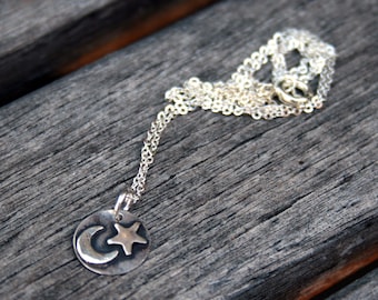 Sterling Silver Necklace - Celestial Moon and Star