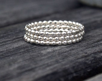 Sterling Silver Stacking Ring Set - Beaded Ring Set