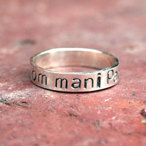 Personalized Jewelry - Personalized Hand Stamped Sterling Silver Message Ring - Om Mani Padme Hum