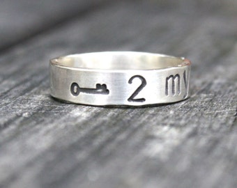 Personalized Jewelry - Personalized Hand Stamped Sterling Silver Message Ring - Key to my Heart