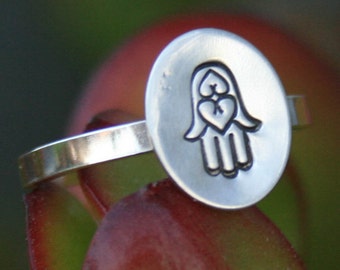 Sterling Silver Ring - Henna Hamsa Hand