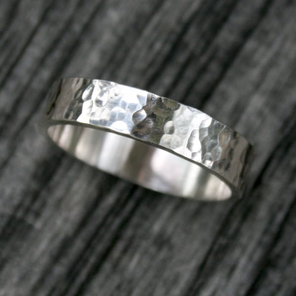 Sterling Silver Ring - Simple 5mm Hammered Band