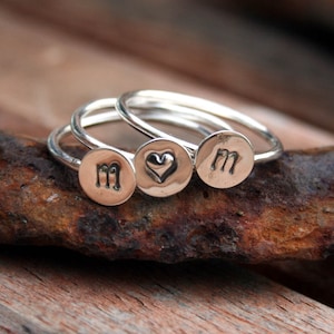 Personalized Hand Stamped Jewelry - Custom Initials Sterling Silver Stacking Ring