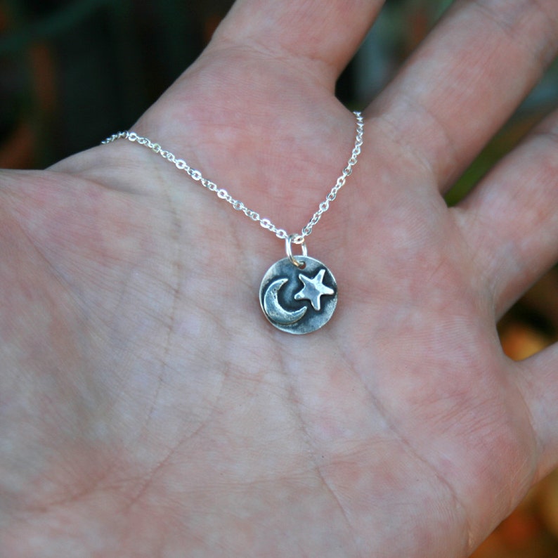 Sterling Silver Necklace Celestial Moon and Star - Etsy