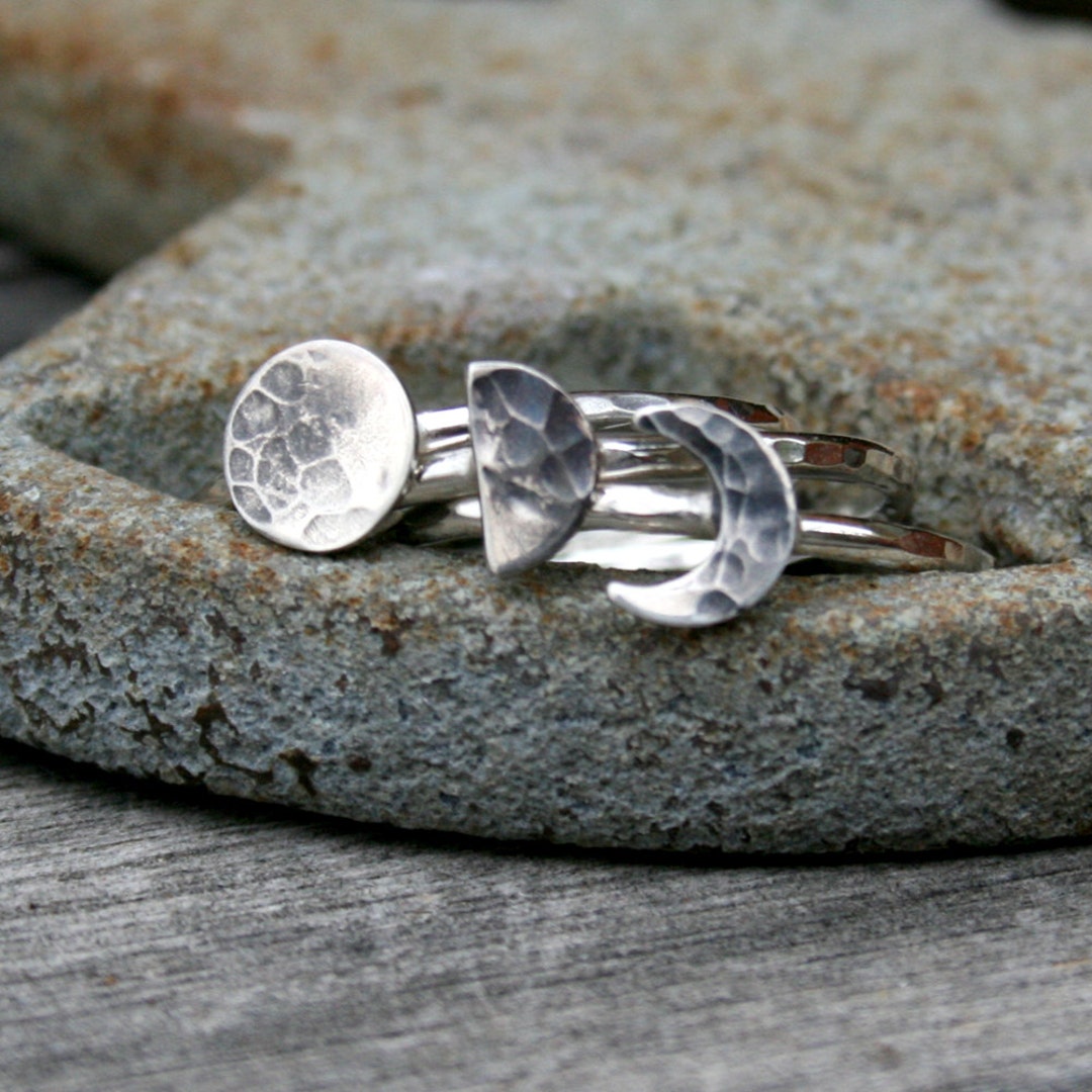 Moon Phase Stacking Ring Set Sterling Silver - Etsy